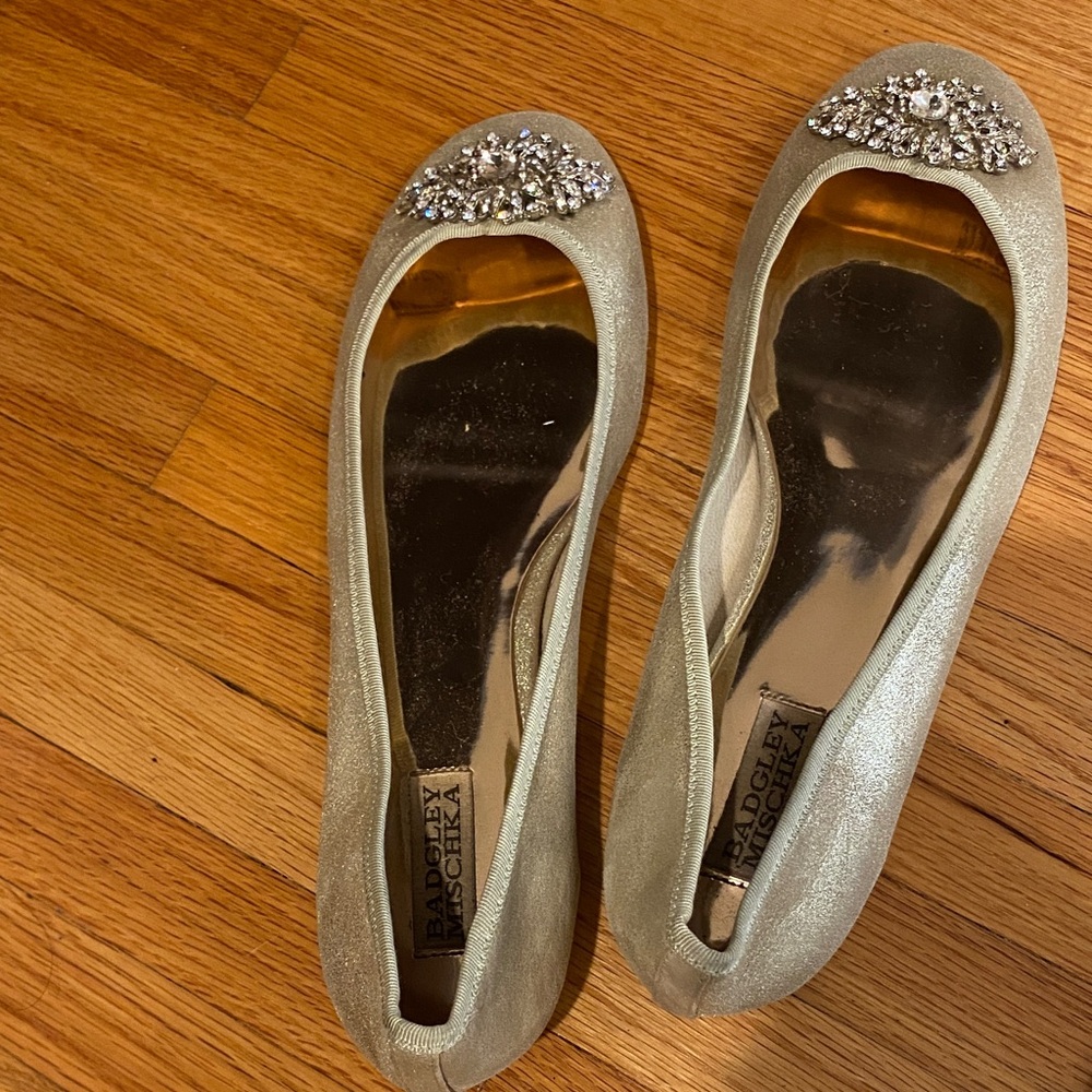 Badgley Mischka Gold Embellished Flats